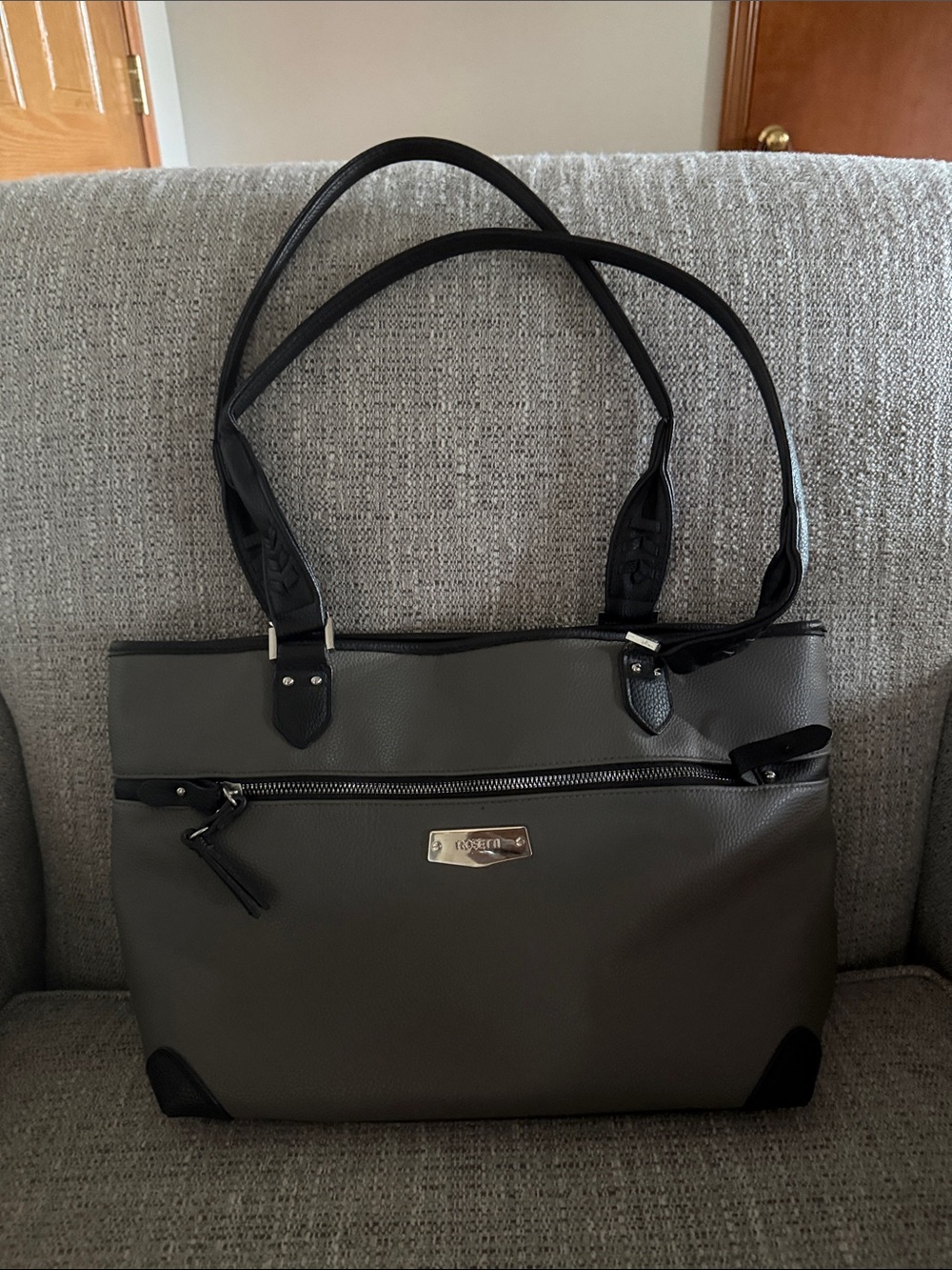 Rosetti Gray Tote with Black Trim and Straps